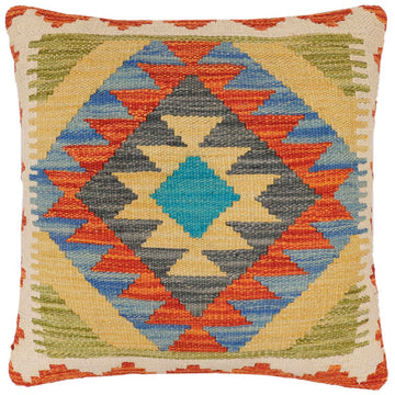 handmade Traditional Pillow Rust Blue Hand-Woven SQUARE 100% WOOL  Hand woven turkish pillow  2 x 2